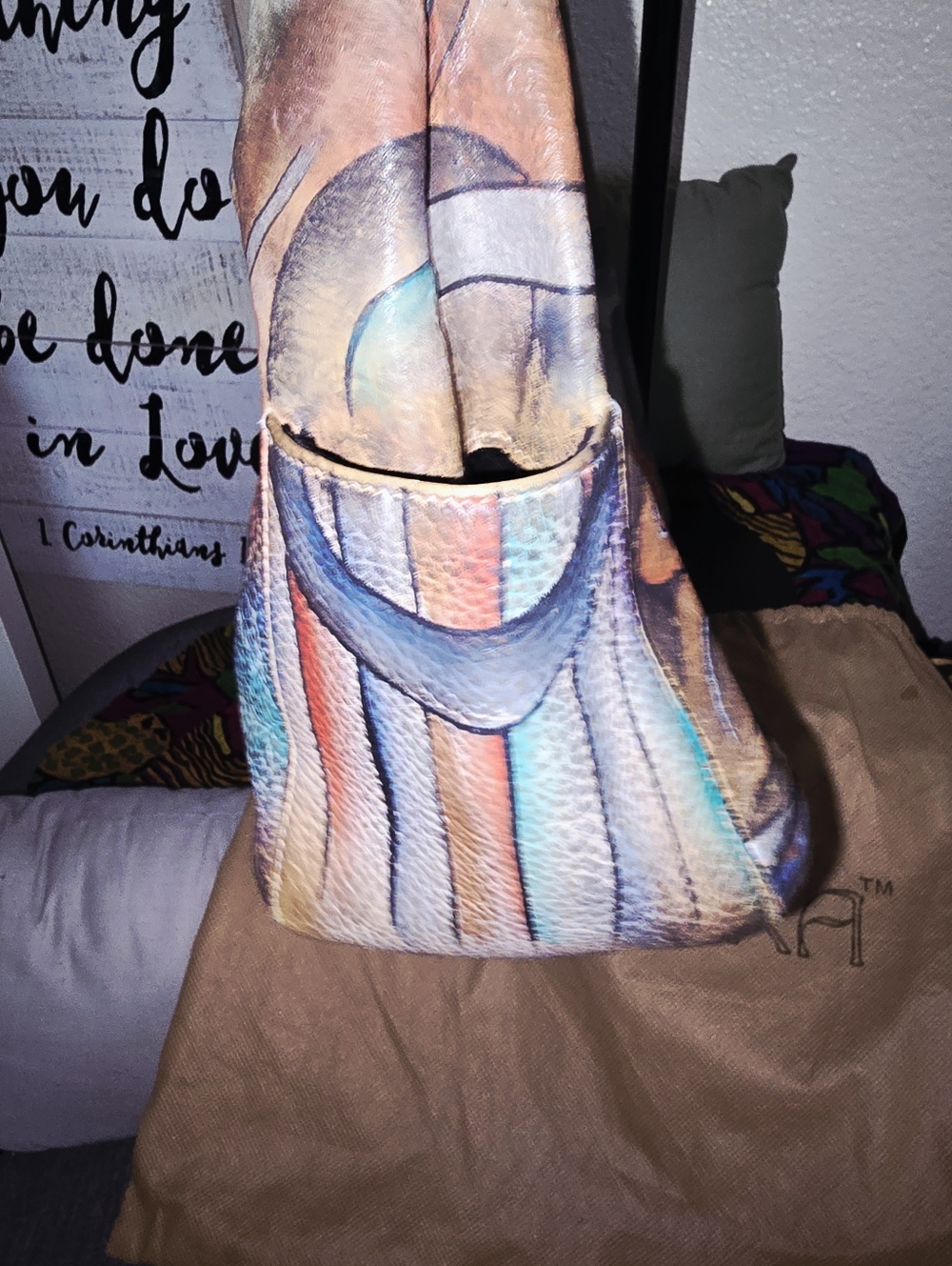 Anuschka Hand-Painted Multicolor Leather Shoulder Bag EUC - Picture 4 of 12